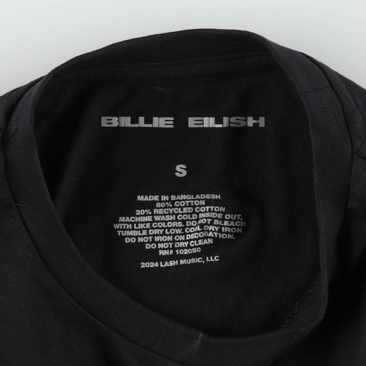 BILLIE EILISH Billie Eilish Band T-shirt Band T Men's S size cotton black type Vintage Second Hand