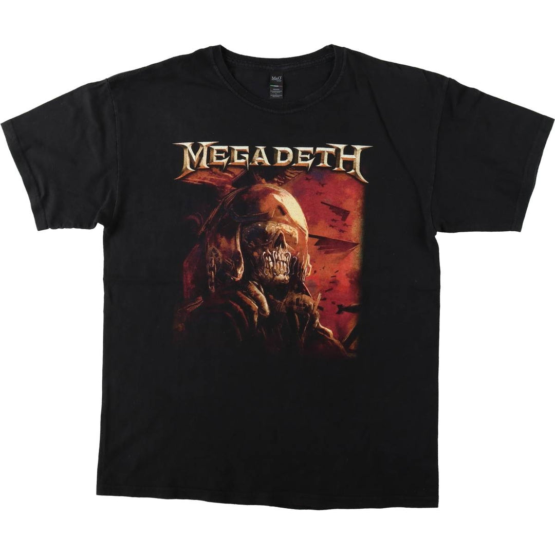 M and O Gold MEGADETH Band T-Shirt (Men's Size L) cotton black type Vintage Second Hand