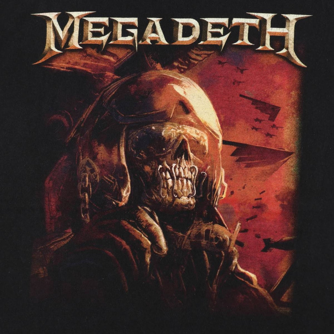M and O Gold MEGADETH Band T-Shirt (Men's Size L) cotton black type Vintage Second Hand