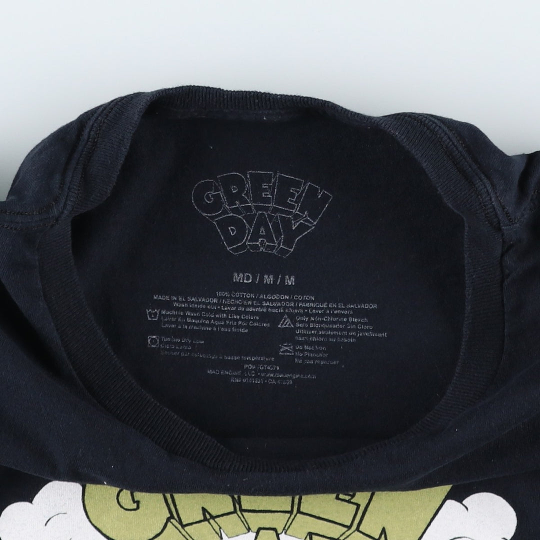 GREEN DAY Green Day Band T-shirt Band T Men's M size cotton black type Vintage Second Hand