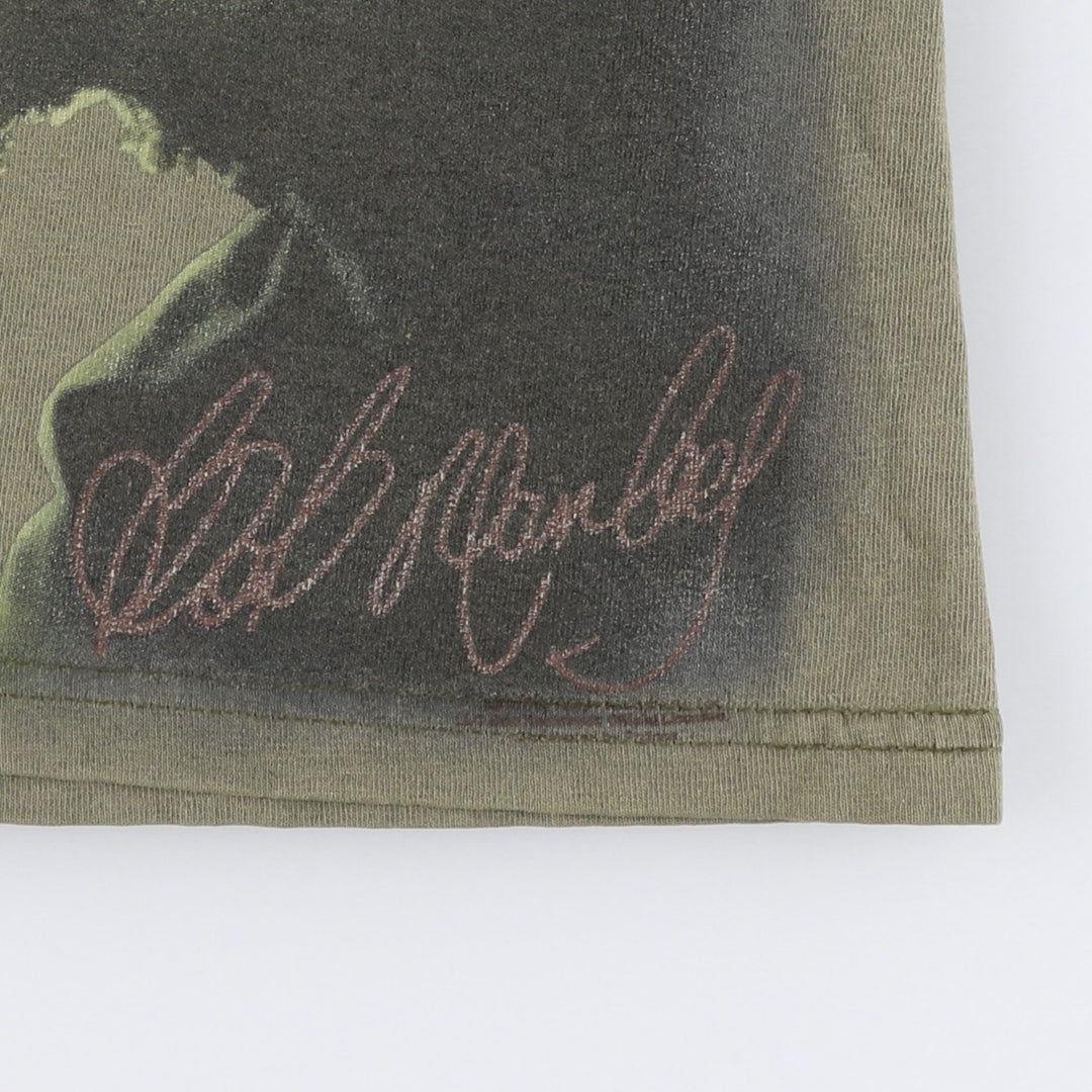 Philcos BOB MARLEY Band T-shirt (Men's size L) cotton ocher yellow type Vintage Second Hand