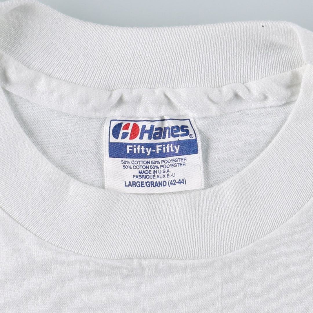 Vintage 90'S Hanes Fifty-Fifty Blue Tag Print T-Shirt, Made in USA, Men's Size L cotton white type Vintage Second Hand
