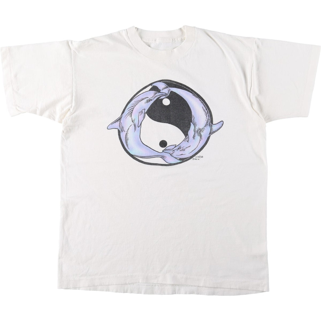 90'S Vintage Printed T-Shirt, Men's M Size unclear white type Vintage Second Hand