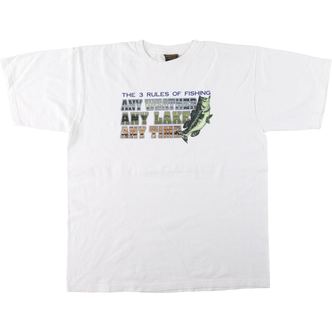 90s-00'S Woolrich Fish Print Short-Sleeve T-Shirt, Made in USA, Men's Size L (Equivalent), Vintage cotton white type Vintage Second Hand