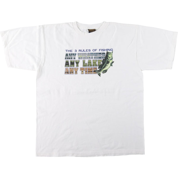 90s-00'S Woolrich Fish Print Short-Sleeve T-Shirt, Made in USA, Men's Size L (Equivalent), Vintage cotton white type Vintage Second Hand