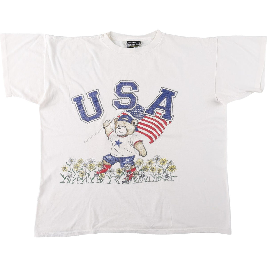 TOMPKINS AVE Animal Pattern Print T-Shirt, Made in USA, Men's XL equivalent. cotton white type Vintage Second Hand