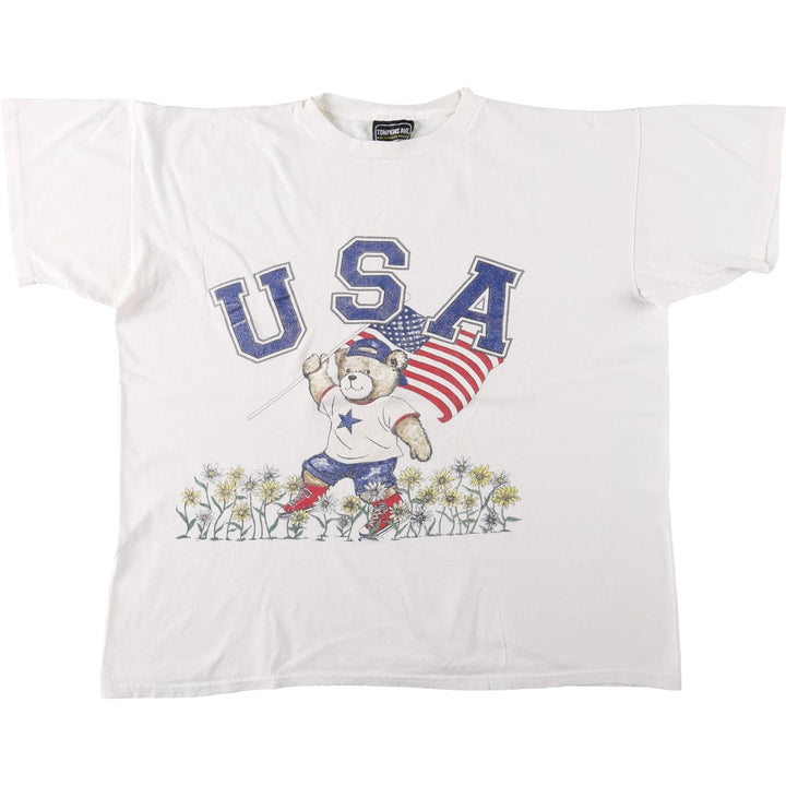 TOMPKINS AVE Animal Pattern Print T-Shirt, Made in USA, Men's XL equivalent. cotton white type Vintage Second Hand