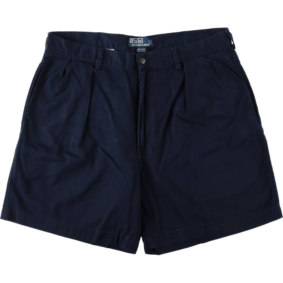 Ralph Lauren POLO by Ralph Lauren ANDREW SHORT Two-pleat chino shorts, short pants, men's size W35 cotton navy blue type Vintage Second Hand