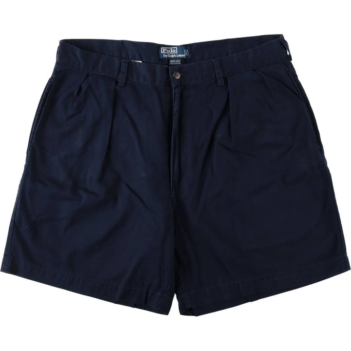 Ralph Lauren POLO by Ralph Lauren ANDREW SHORT Two-pleat chino shorts, short pants, men's size W35 cotton navy blue type Vintage Second Hand