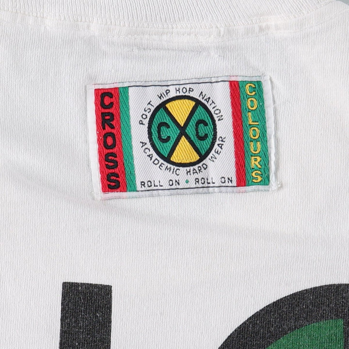 90'S Cross Colours Short-Sleeve Printed T-Shirt, Made in USA, Men's Size XL (Equivalent), Vintage cotton white type Vintage Second Hand