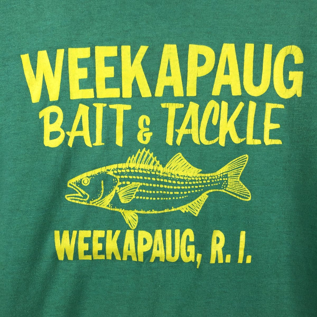 70s-80'S Sportswear Fish Print Advertising T-Shirt, Made in USA, Men's Size L (approx.), Vintage polyester green type Vintage Second Hand