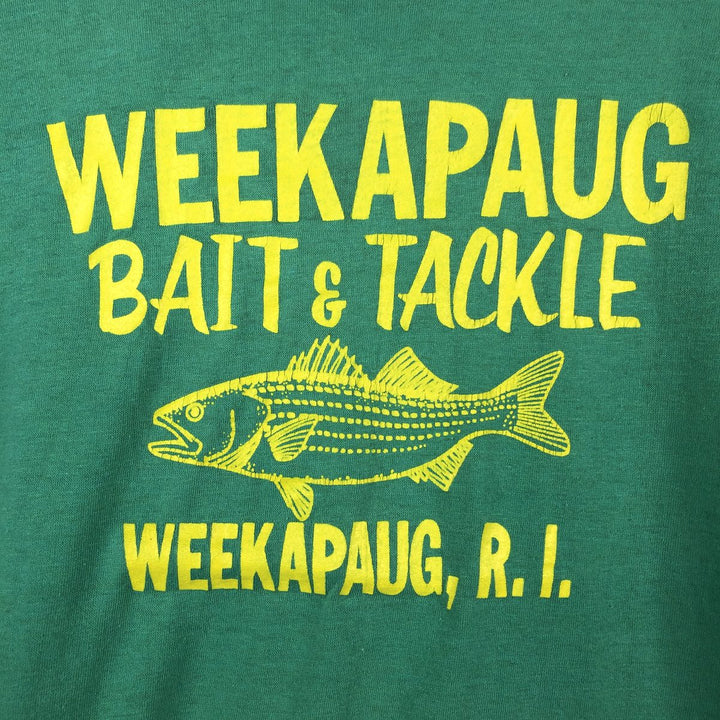 70s-80'S Sportswear Fish Print Advertising T-Shirt, Made in USA, Men's Size L (approx.), Vintage polyester green type Vintage Second Hand