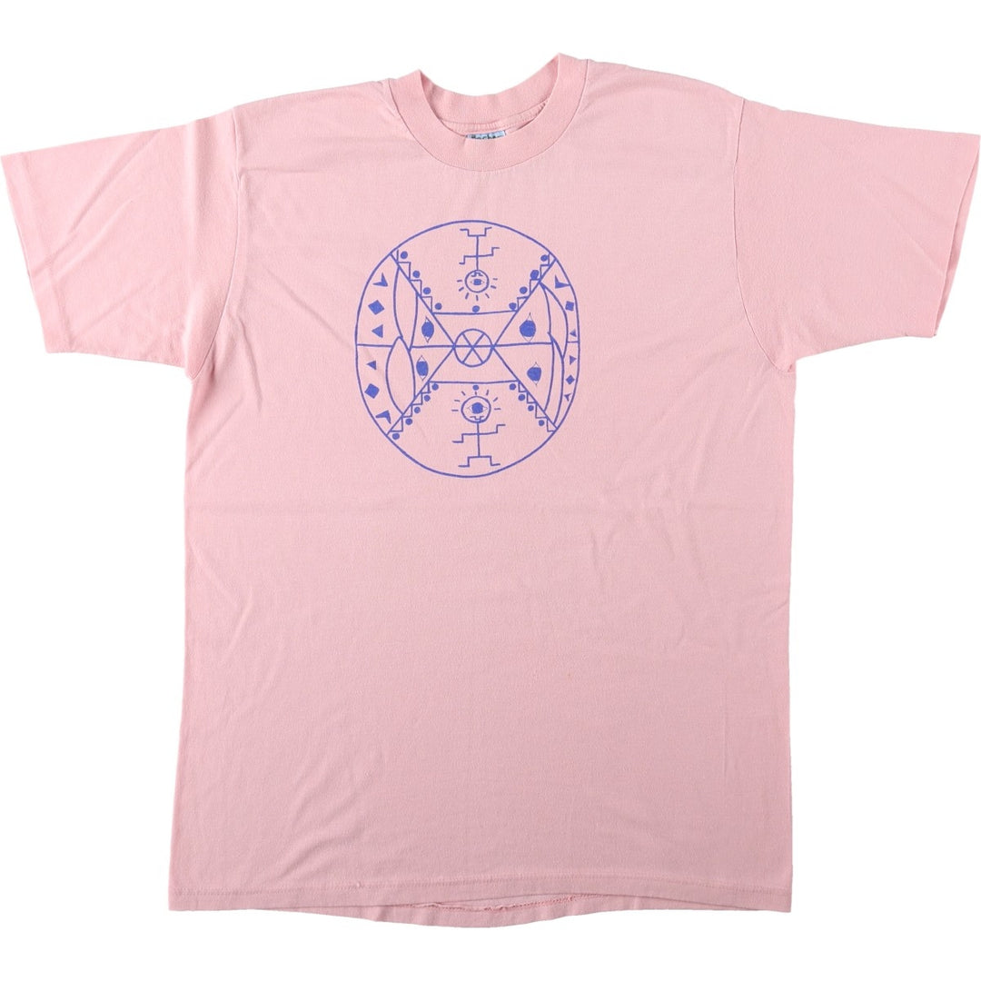 80'S STEDMAN Super 50 Print T-Shirt, Made in USA, Men's Size L (Equivalent), Vintage cotton pink type Vintage Second Hand