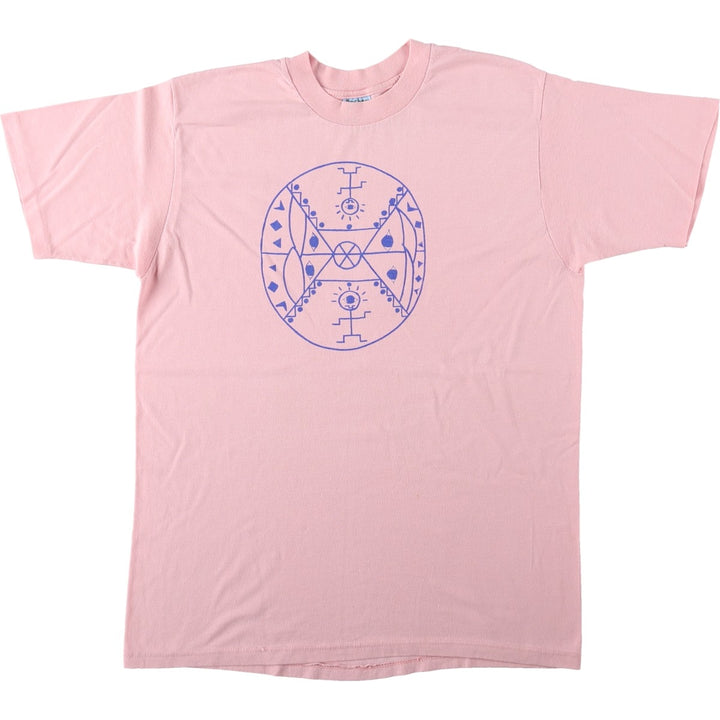 80'S STEDMAN Super 50 Print T-Shirt, Made in USA, Men's Size L (Equivalent), Vintage cotton pink type Vintage Second Hand