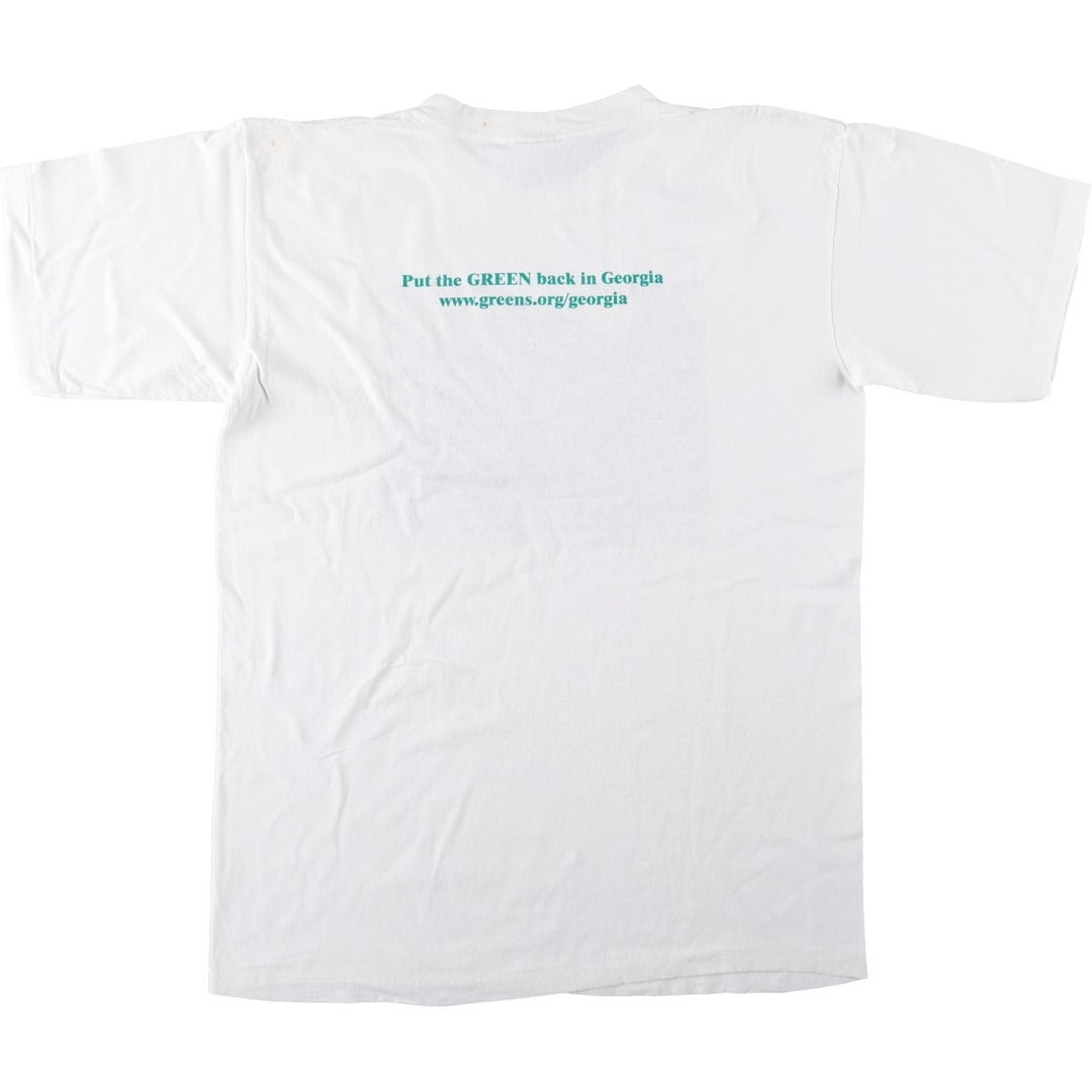 90'S PITCH-IN Art T-Shirt, Made in USA, Men's Size L (Equivalent), Vintage cotton white type Vintage Second Hand