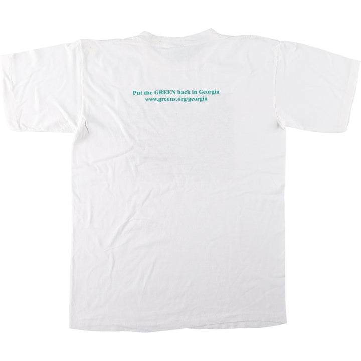 90'S PITCH-IN Art T-Shirt, Made in USA, Men's Size L (Equivalent), Vintage cotton white type Vintage Second Hand