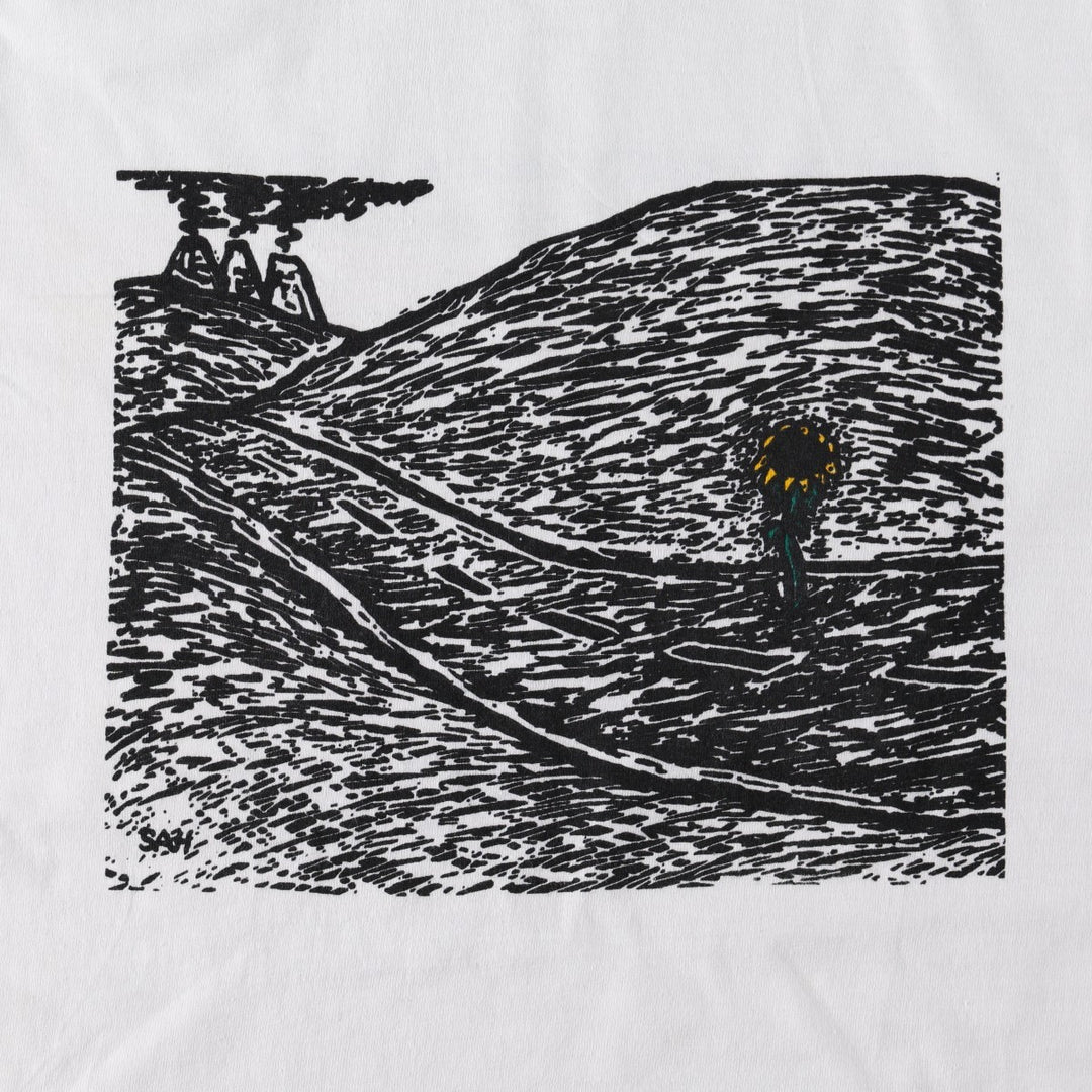 90'S PITCH-IN Art T-Shirt, Made in USA, Men's Size L (Equivalent), Vintage cotton white type Vintage Second Hand