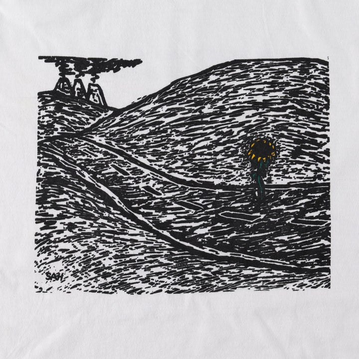 90'S PITCH-IN Art T-Shirt, Made in USA, Men's Size L (Equivalent), Vintage cotton white type Vintage Second Hand