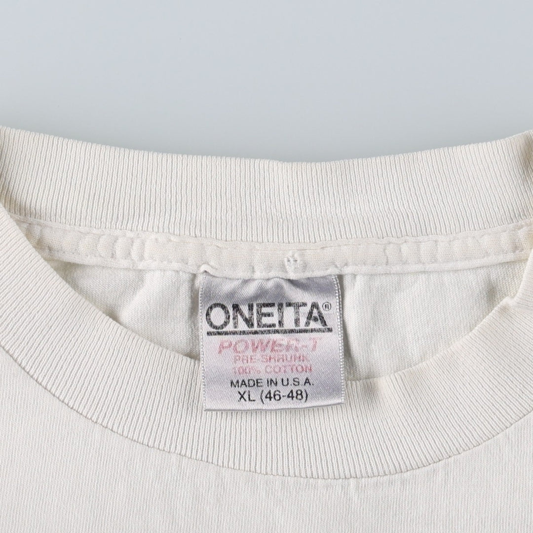 90'S ONEITA POWER-T Art T-Shirt, Made in USA, Men's XL equivalent, Vintage cotton white type Vintage Second Hand