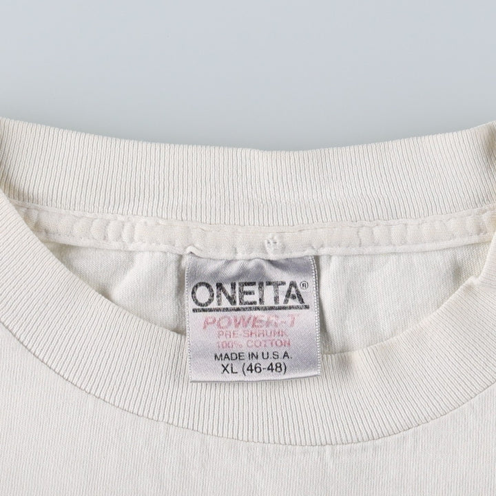 90'S ONEITA POWER-T Art T-Shirt, Made in USA, Men's XL equivalent, Vintage cotton white type Vintage Second Hand