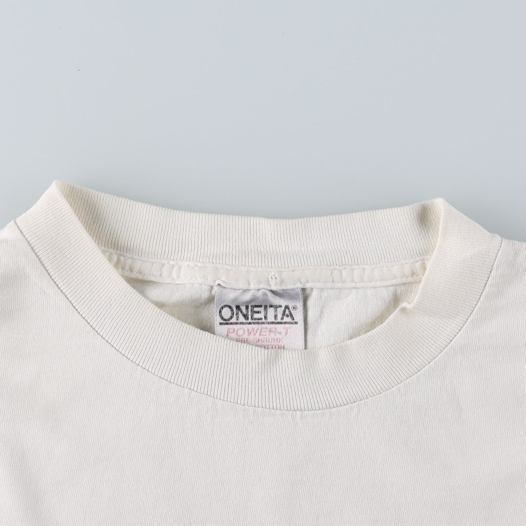 90'S ONEITA POWER-T Art T-Shirt, Made in USA, Men's XL equivalent, Vintage cotton white type Vintage Second Hand