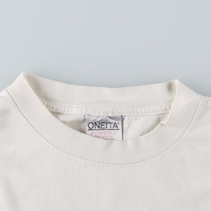 90'S ONEITA POWER-T Art T-Shirt, Made in USA, Men's XL equivalent, Vintage cotton white type Vintage Second Hand