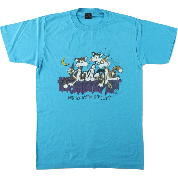 70s-80'S Anvil Print T-Shirt, Made in USA, Men's Size M (Equivalent), Vintage cotton Blue type light blue Vintage Second Hand