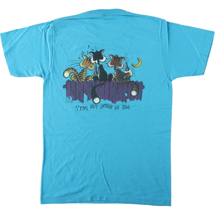 70s-80'S Anvil Print T-Shirt, Made in USA, Men's Size M (Equivalent), Vintage cotton Blue type light blue Vintage Second Hand