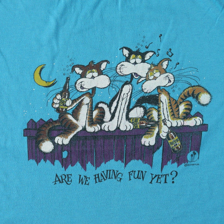 70s-80'S Anvil Print T-Shirt, Made in USA, Men's Size M (Equivalent), Vintage cotton Blue type light blue Vintage Second Hand