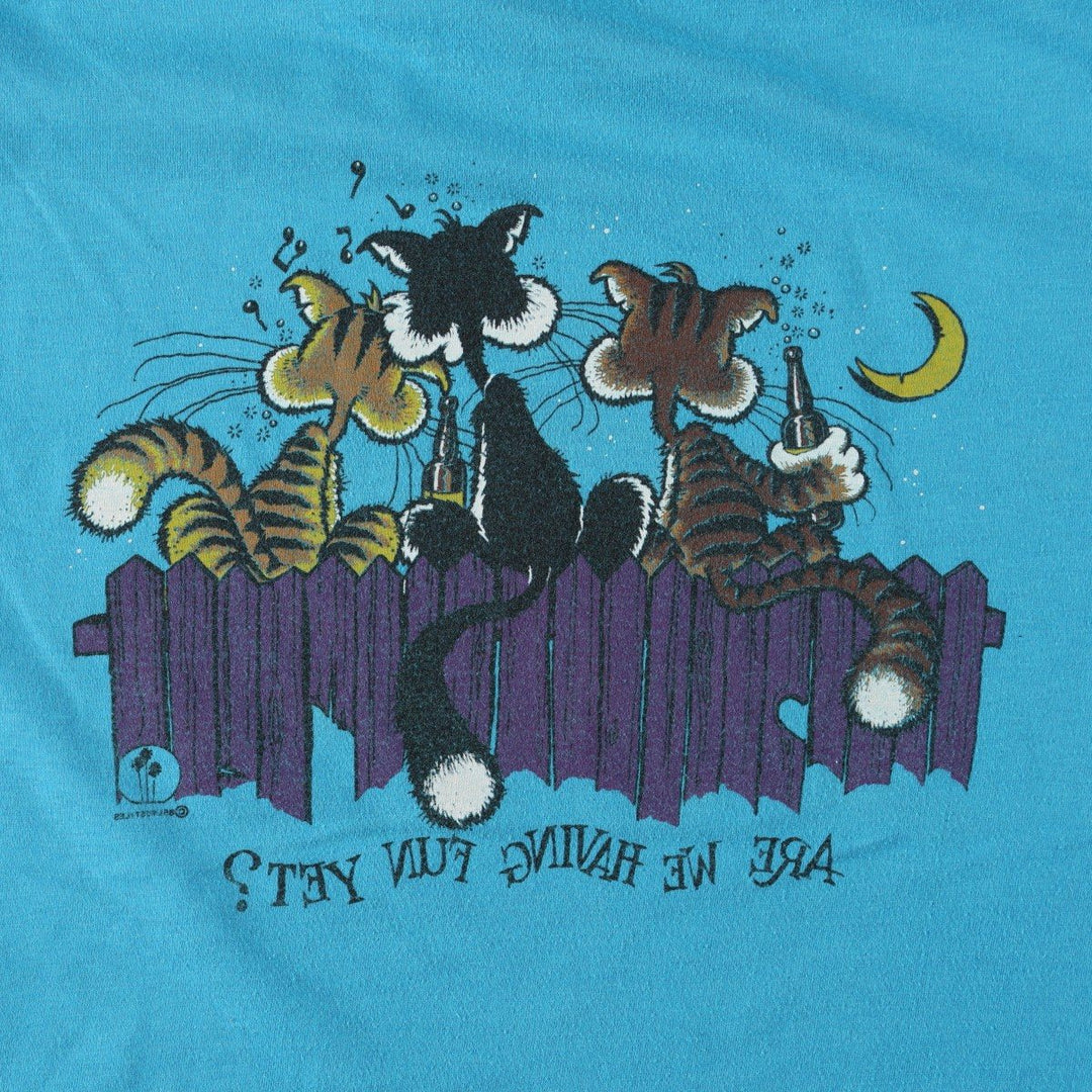 70s-80'S Anvil Print T-Shirt, Made in USA, Men's Size M (Equivalent), Vintage cotton Blue type light blue Vintage Second Hand