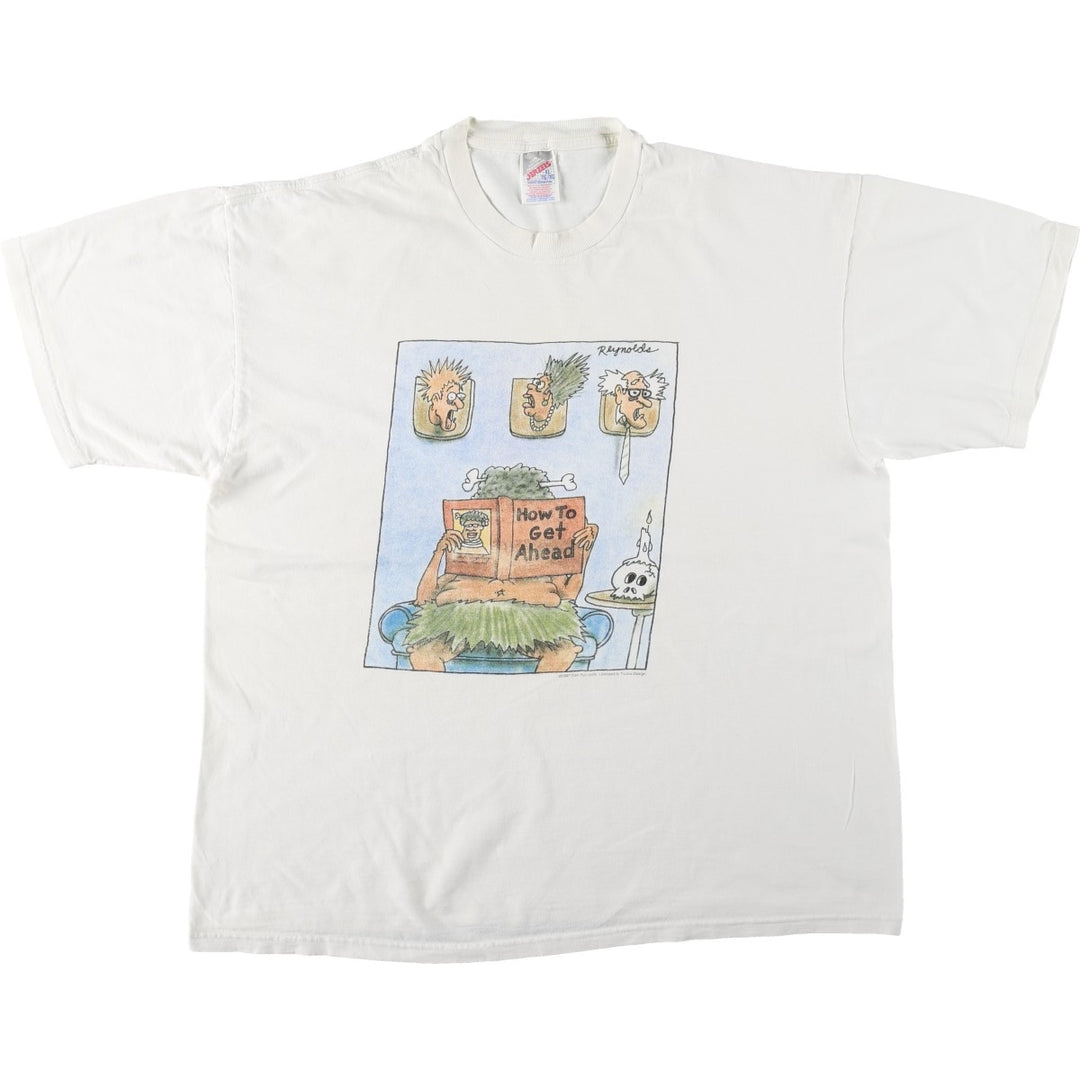 90'S Jerzees Dan Reynolds satirical art t-shirt, made in USA, men's size XL (approx.), vintage. cotton white type Vintage Second Hand