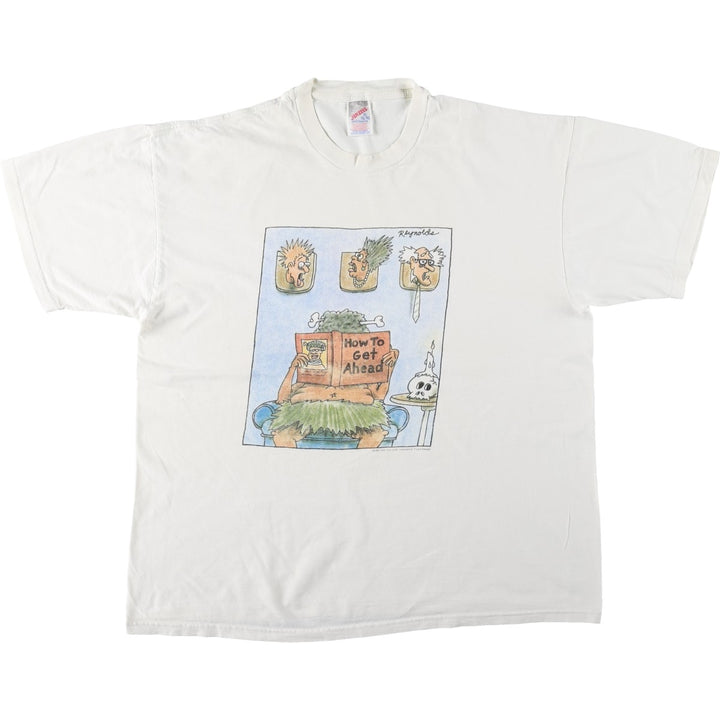 90'S Jerzees Dan Reynolds satirical art t-shirt, made in USA, men's size XL (approx.), vintage. cotton white type Vintage Second Hand