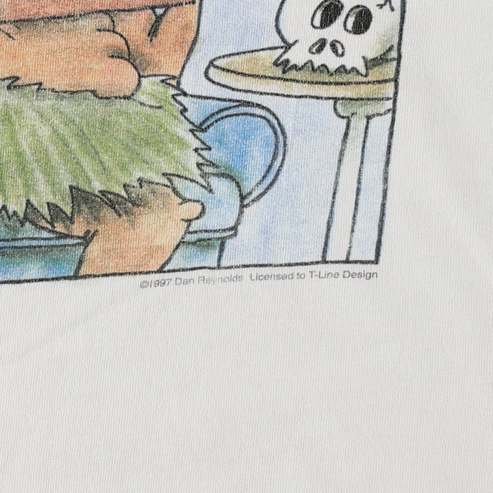 90'S Jerzees Dan Reynolds satirical art t-shirt, made in USA, men's size XL (approx.), vintage. cotton white type Vintage Second Hand
