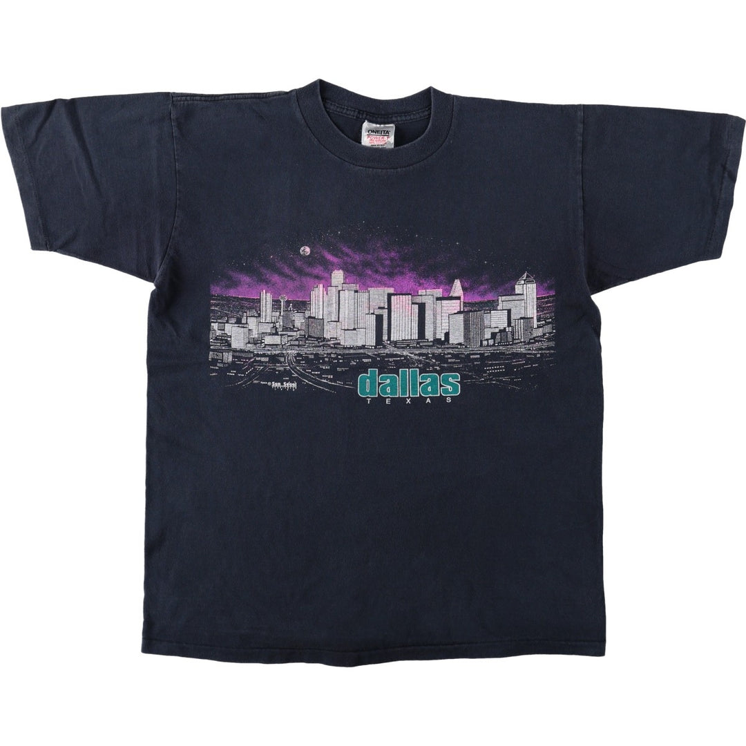 90'S ONEITA POWER-T Souvenir T-Shirt, Made in USA, Men's XL equivalent, Crew Neck (Round Neck), Vintage cotton black type Vintage Second Hand