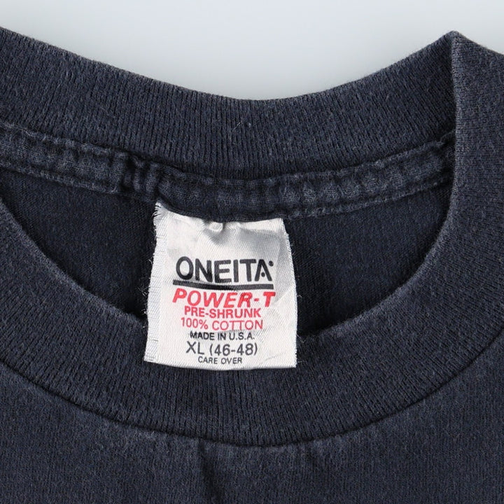 90'S ONEITA POWER-T Souvenir T-Shirt, Made in USA, Men's XL equivalent, Crew Neck (Round Neck), Vintage cotton black type Vintage Second Hand