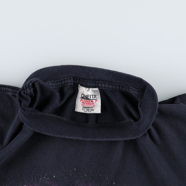 90'S ONEITA POWER-T Souvenir T-Shirt, Made in USA, Men's XL equivalent, Crew Neck (Round Neck), Vintage cotton black type Vintage Second Hand