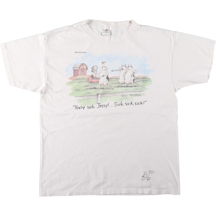 80'S THE FAR SIDE Gary Larson Art T-shirt, Made in USA, Men's XL equivalent, Vintage cotton white type Vintage Second Hand