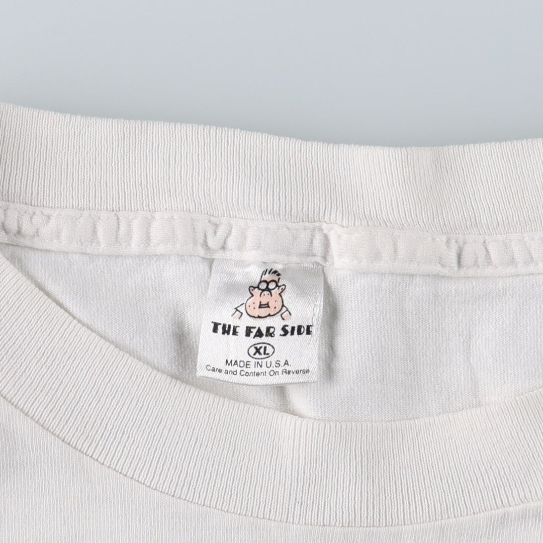 80'S THE FAR SIDE Gary Larson Art T-shirt, Made in USA, Men's XL equivalent, Vintage cotton white type Vintage Second Hand