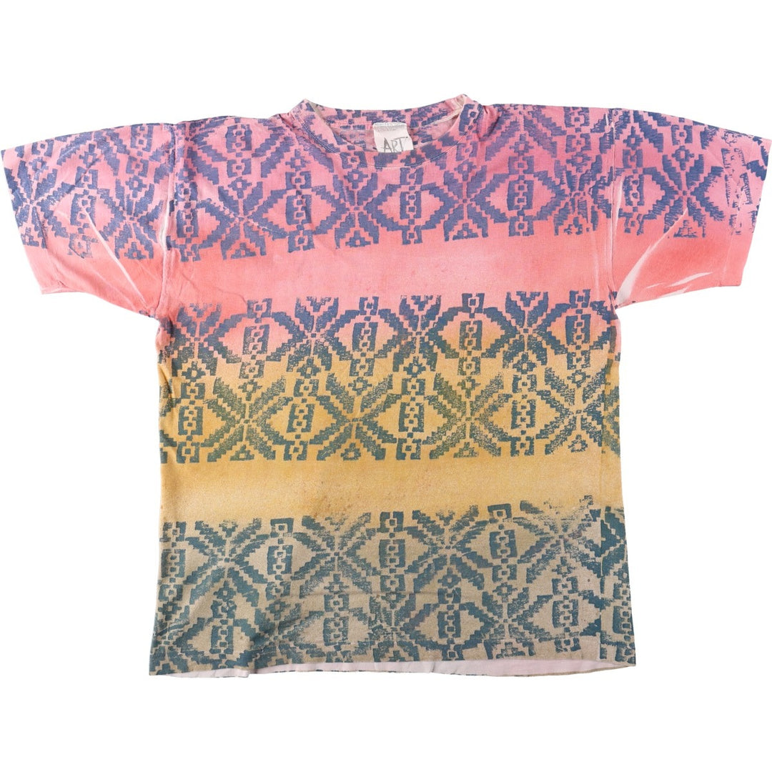ART all-over print T-shirt, made in USA, men's size XL equivalent. cotton pink type Vintage Second Hand