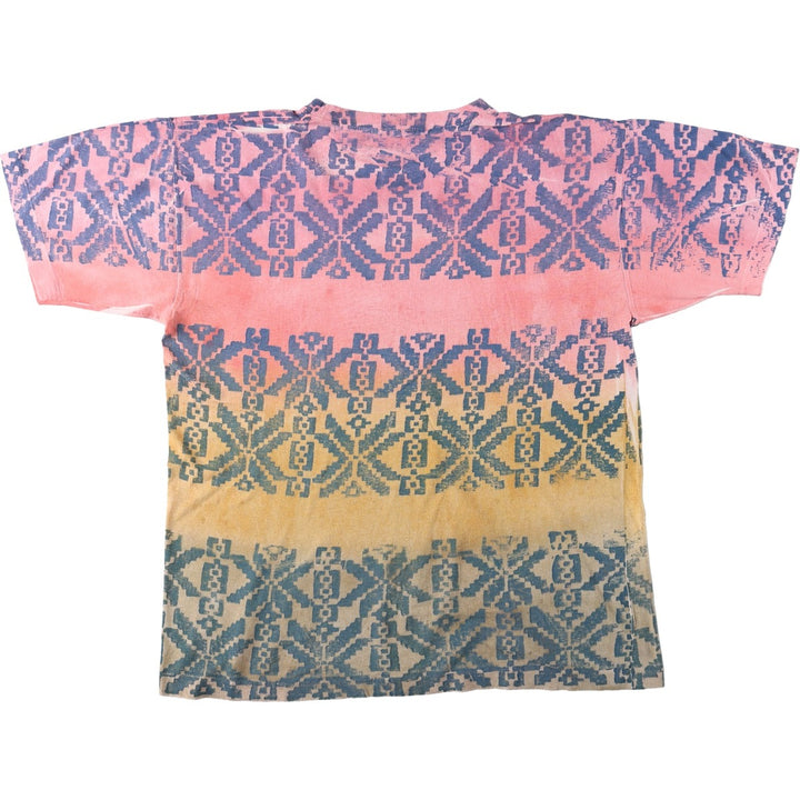ART all-over print T-shirt, made in USA, men's size XL equivalent. cotton pink type Vintage Second Hand