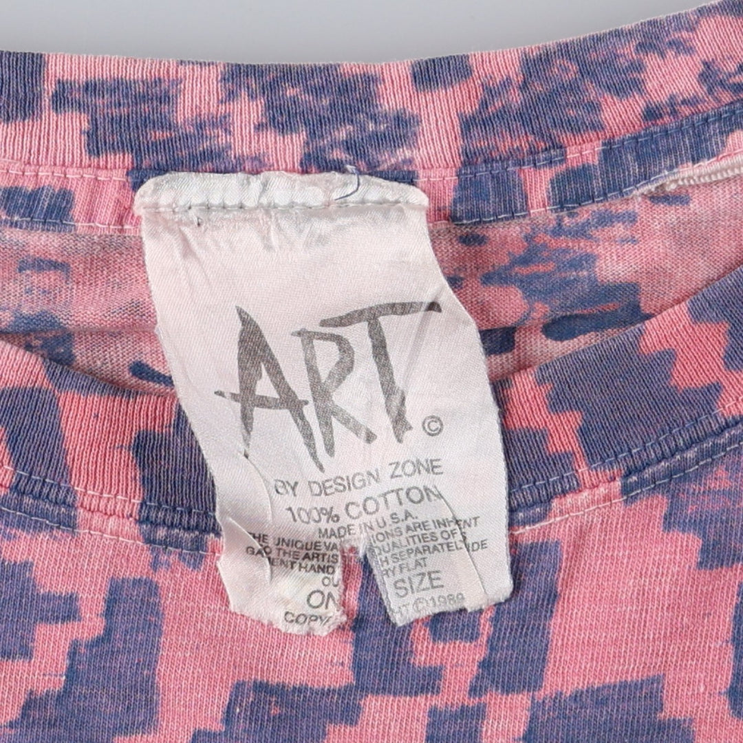 ART all-over print T-shirt, made in USA, men's size XL equivalent. cotton pink type Vintage Second Hand