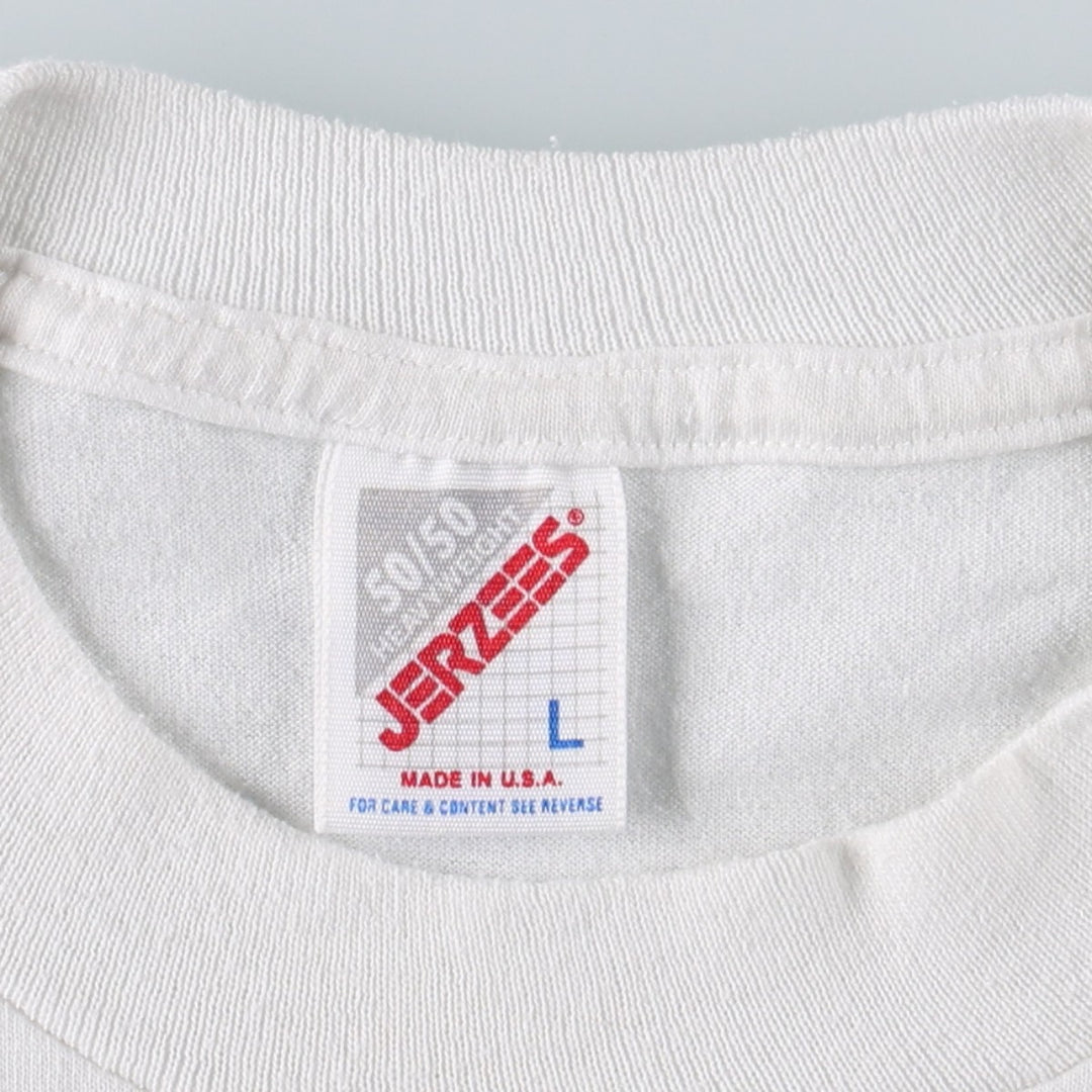 Vintage 80s-90'S Jerzees printed T-shirt, Made in USA, Men's Size L cotton white type Vintage Second Hand