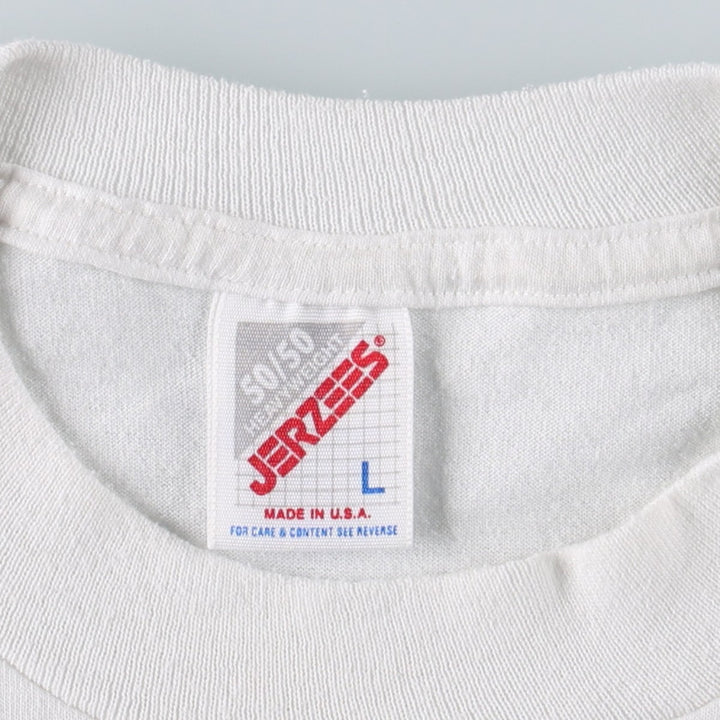 Vintage 80s-90'S Jerzees printed T-shirt, Made in USA, Men's Size L cotton white type Vintage Second Hand