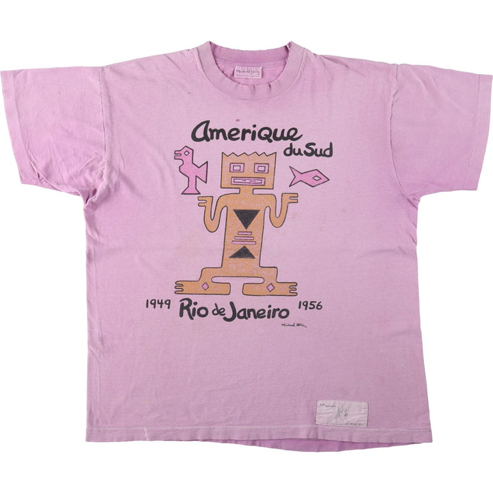 ~90'S Michael Stars Print T-Shirt, Made in USA, Men's Size L (Equivalent), Vintage cotton purple type Vintage Second Hand