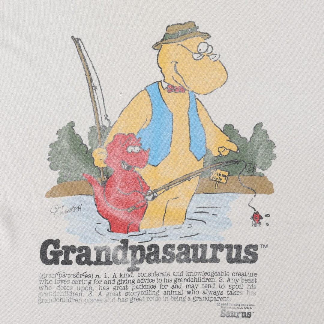 80'S Grandpasaurus Print T-Shirt, Men's Size M (Equivalent), Vintage unclear unbleached Vintage Second Hand