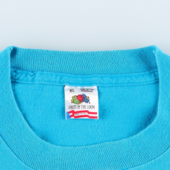 90'S Fruit of the Loom Old Around the Bible Print T-Shirt, Made in USA, Men's XL equivalent, Vintage cotton turquoise blue Vintage Second Hand
