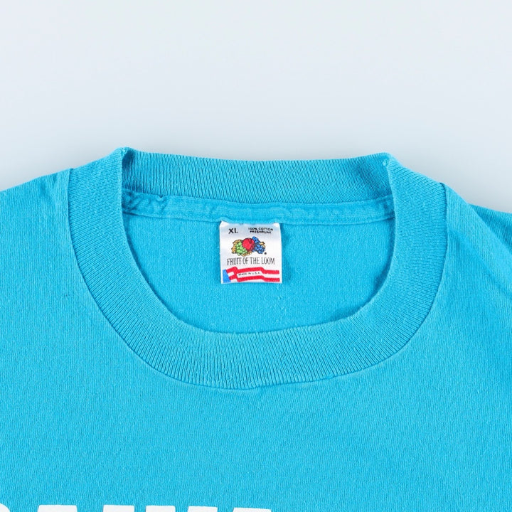 90'S Fruit of the Loom Old Around the Bible Print T-Shirt, Made in USA, Men's XL equivalent, Vintage cotton turquoise blue Vintage Second Hand