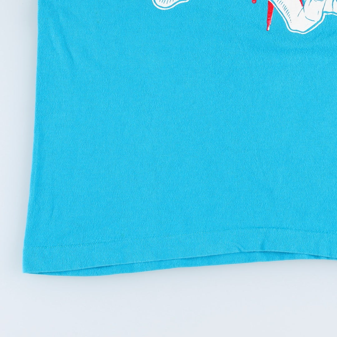 90'S Fruit of the Loom Old Around the Bible Print T-Shirt, Made in USA, Men's XL equivalent, Vintage cotton turquoise blue Vintage Second Hand