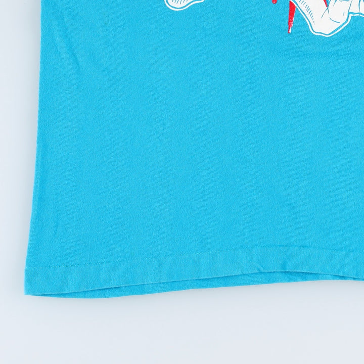 90'S Fruit of the Loom Old Around the Bible Print T-Shirt, Made in USA, Men's XL equivalent, Vintage cotton turquoise blue Vintage Second Hand