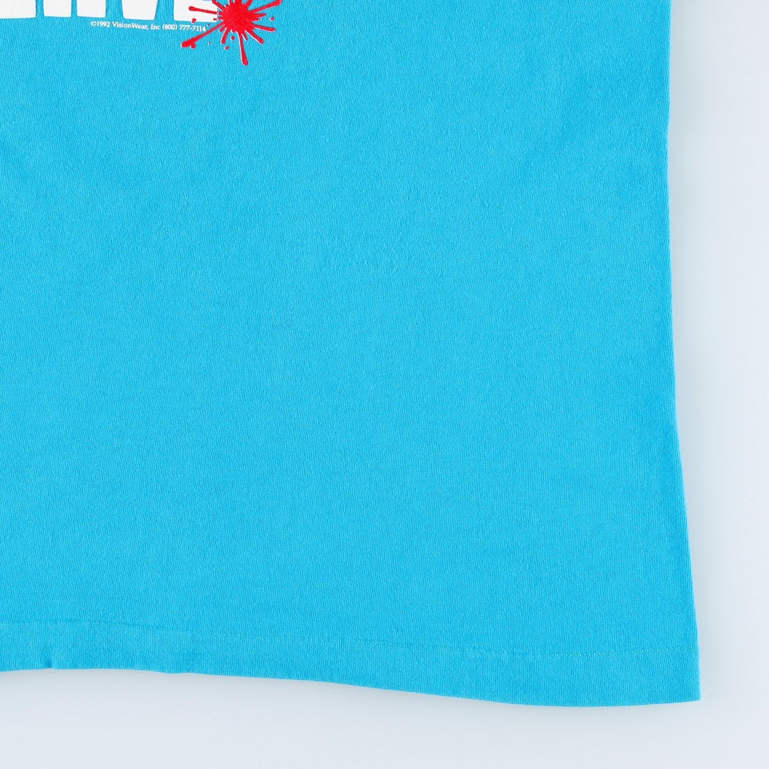 90'S Fruit of the Loom Old Around the Bible Print T-Shirt, Made in USA, Men's XL equivalent, Vintage cotton turquoise blue Vintage Second Hand